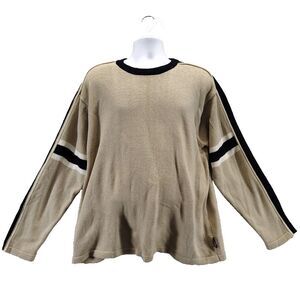 Joe Boxer Men's XL Sweater Beige Black White Striped Long Sleeve Knit Top Y2K